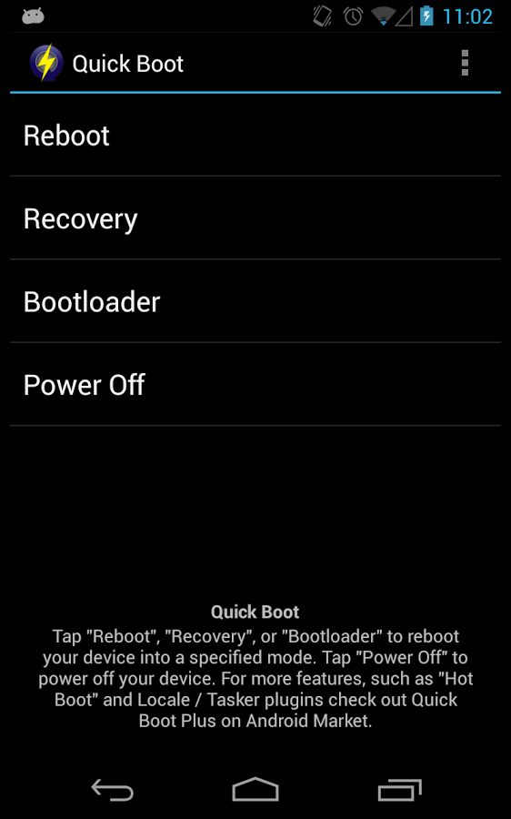 اپلیکیشن quick boot - بوت (boot) کردن گوشی در حالت ریکاوری (Recovery mode)