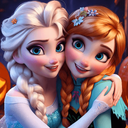 Elsa and Anna sewing
