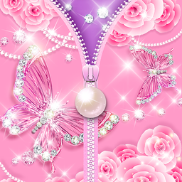 Zipper Lock Screen Pink Butterfly Pearl