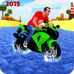 Beach Water Surfer Bike Rider: Motorcycle Stunts