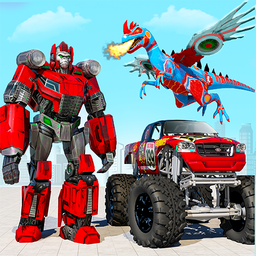 Flying Dino Robot : Monster Truck Police Car Game