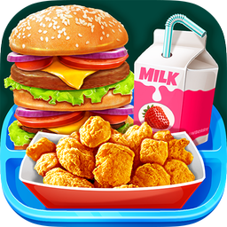 School Lunch Food - Burger, Popcorn Chicken & Milk