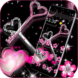 Pink Black Glitter Diamond Heart Key Theme