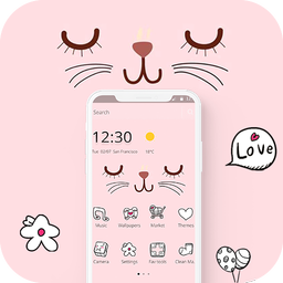 Pink Cute Cartoon Kitty Face Theme