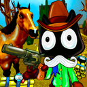 Cat Cowboy. Cartoon Neighbor Escape