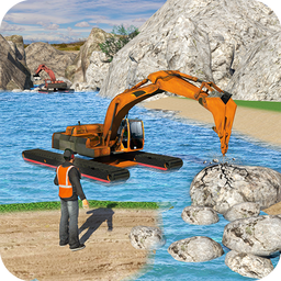 Water Surfer Excavator Crane 3D: Construction Site