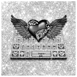 Glitter Silver Heart Keyboard Theme