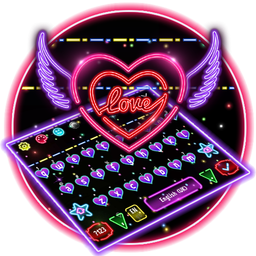 Colorful Neon Sparkling Heart Keyboard