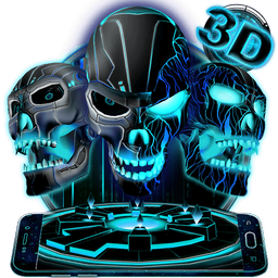 Neon Tech Evil Skull 3D Theme