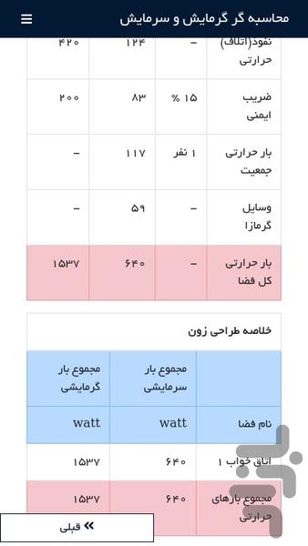 محاسبه گر سیستم گرمایش و سرمایش - عکس برنامه موبایلی اندروید