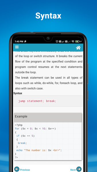 Learn PHP - Example and editor - Image screenshot of android app