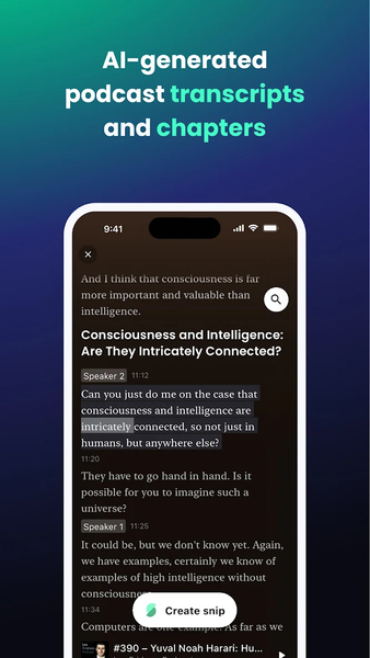 Snipd | AI Podcast Player - Image screenshot of android app