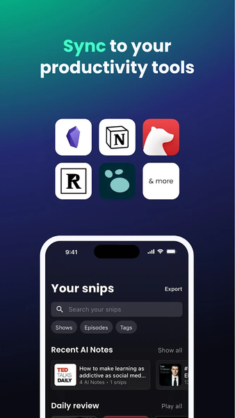 Snipd | AI Podcast Player - Image screenshot of android app