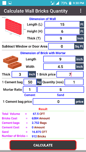 Bricks Calculator (Arch, Circle, Wall, Volume) - Image screenshot of android app