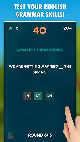 Prepositions Grammar Test - Gameplay image of android game