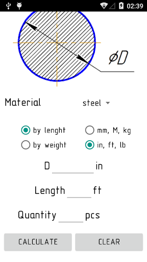 Rolled metal weight calculator - Image screenshot of android app