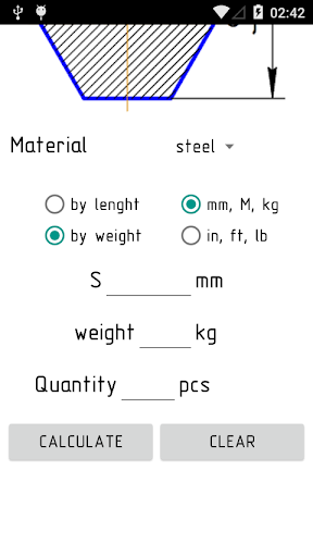 Rolled metal weight calculator - Image screenshot of android app