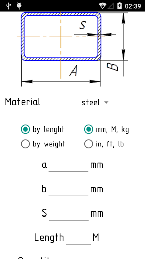 Rolled metal weight calculator - Image screenshot of android app