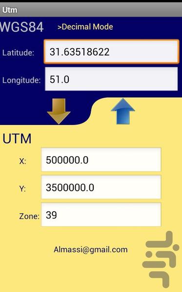 مبدیل سیستم مختصات جغرافیایی به سیستم تصویر جهانی - Image screenshot of android app