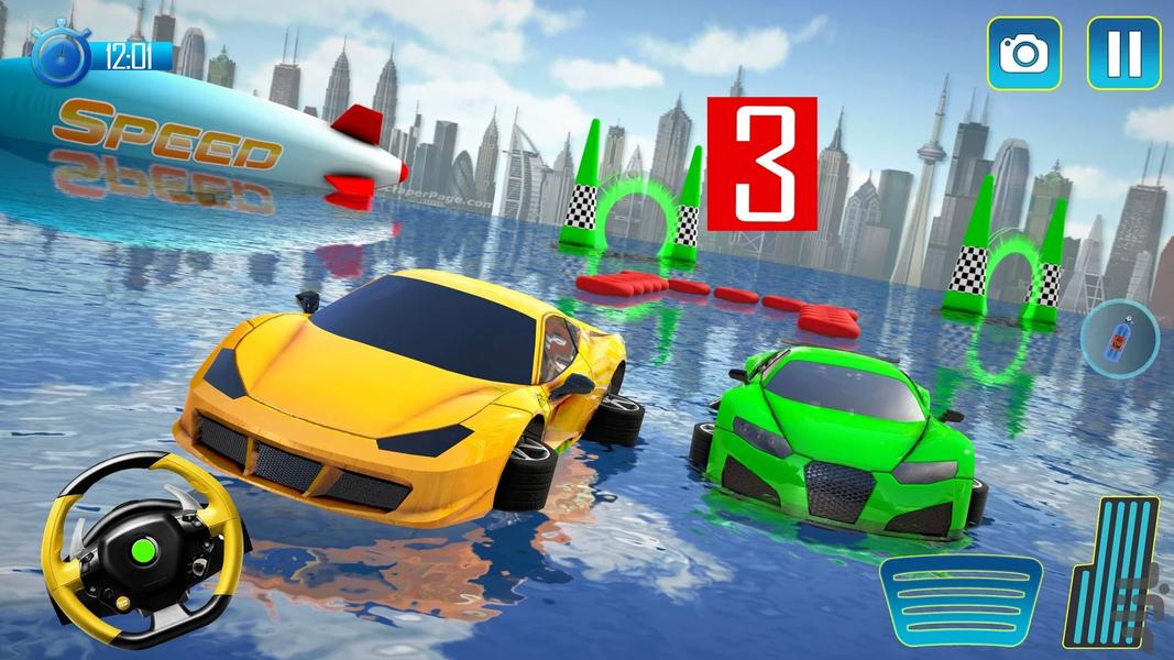 بازی ماشین مسابقه روی سطح آب - Gameplay image of android game