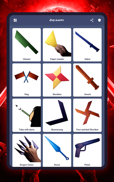 Origami weapons, paper schemes - Image screenshot of android app