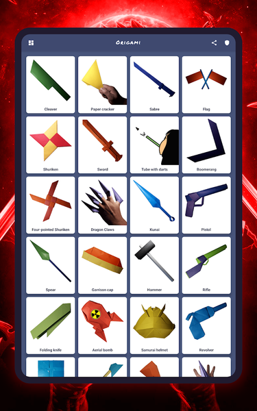 Origami weapons, paper schemes - Image screenshot of android app