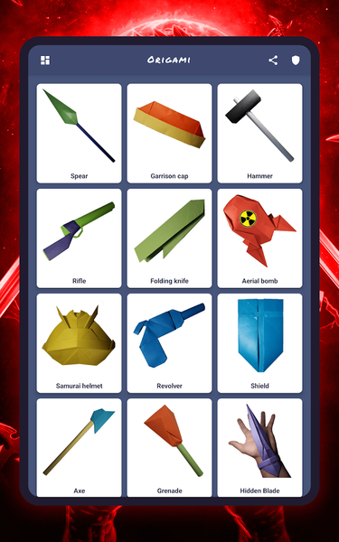 Origami weapons, paper schemes - Image screenshot of android app