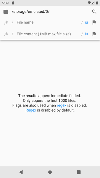 Regex Search - Finding files - Image screenshot of android app