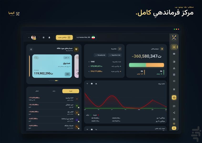 کیمیا: مدیریت مالی و حسابداری شخصی - عکس برنامه موبایلی اندروید