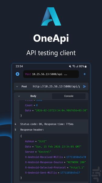 OneApi - تست و آنالیز API - عکس برنامه موبایلی اندروید