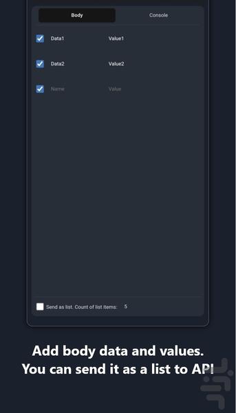 OneApi - سرویس تست API - عکس برنامه موبایلی اندروید