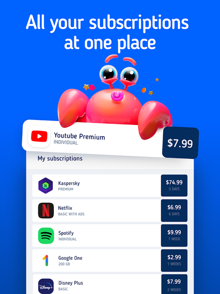 SubsCrab・Subscription Manager - Image screenshot of android app