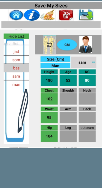 clothes size - عکس برنامه موبایلی اندروید