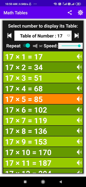 Math Tables - from 0 to 100 - Image screenshot of android app