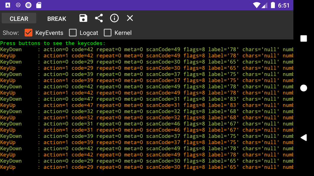 KeyEvent Display - عکس برنامه موبایلی اندروید