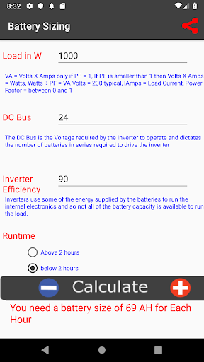 Battery Sizer- Backup Batteries for UPS - Image screenshot of android app