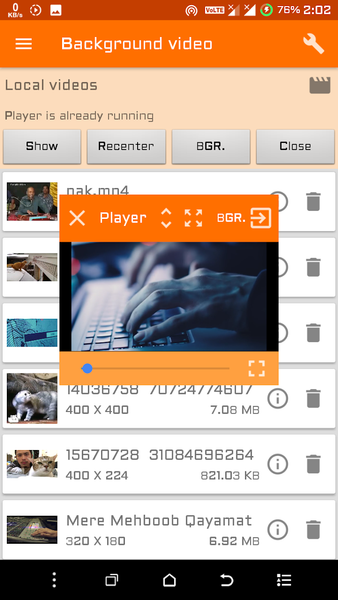 BG video - floating vid player - Image screenshot of android app