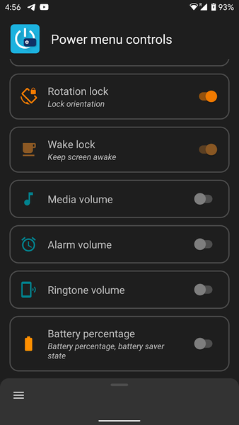 Power menu controls - Image screenshot of android app