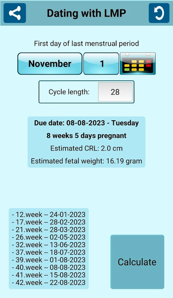 Naegele - pregnancy calculator - Image screenshot of android app