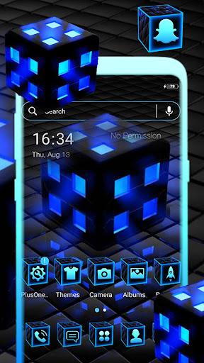 Blue Neon 3D Cube Theme - Image screenshot of android app