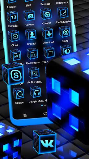 Blue Neon 3D Cube Theme - Image screenshot of android app