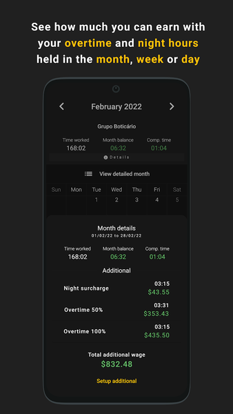 Punch in - Overtime, Timesheet - Image screenshot of android app