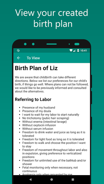 Easy Birth Plan - Image screenshot of android app