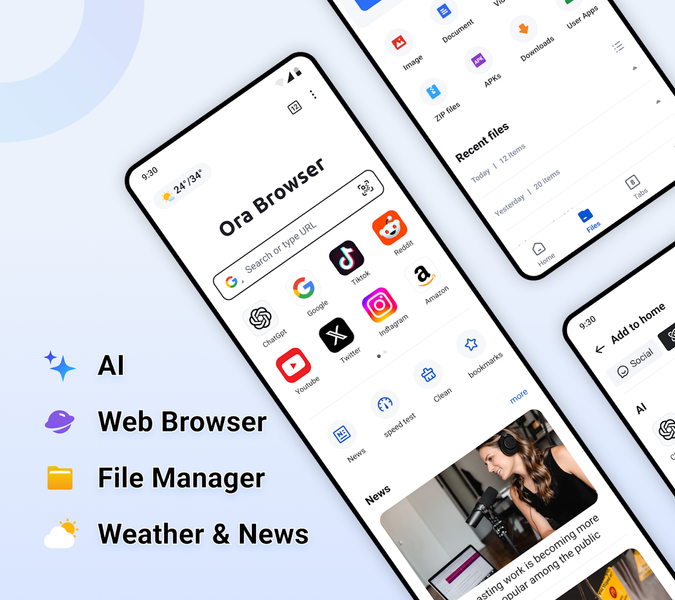 Ora Browser AI - File Manager - عکس برنامه موبایلی اندروید