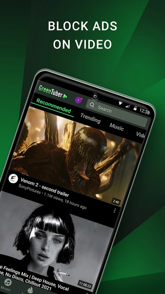 GreenTuber block ads on videos - Image screenshot of android app