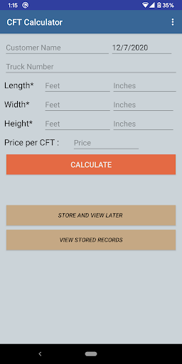 CFT calculator - cubic feet - Image screenshot of android app