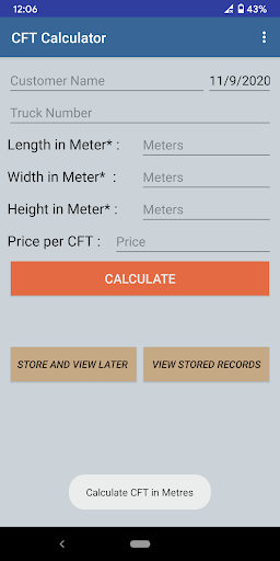 CFT calculator - cubic feet - Image screenshot of android app