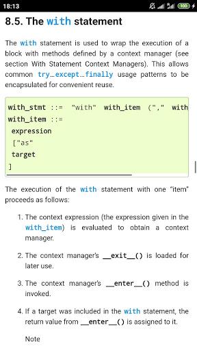 Python 3.7 Docs - Image screenshot of android app
