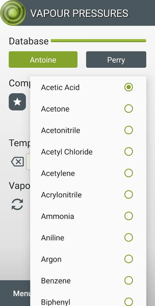 Vapour Pressures - Image screenshot of android app