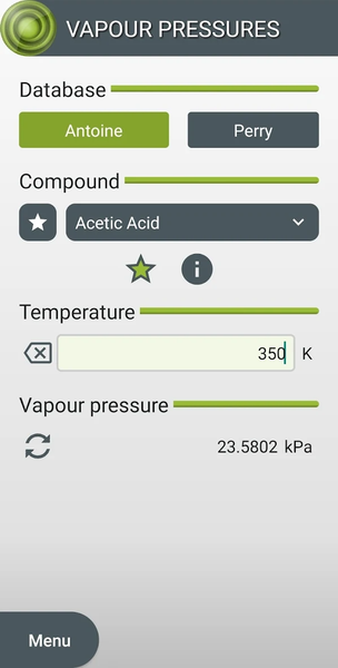 Vapour Pressures - Image screenshot of android app
